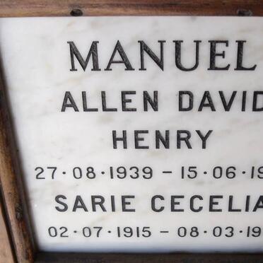 MANUEL Allen David Henry 1939-1987 Sarie Cecelia 1915-1991