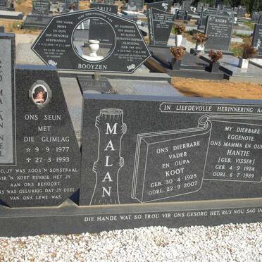 MALAN Koot 1928-2007 & Hantie VISSER 1924-1989 :: NEL Jaco Malan 1977-1993