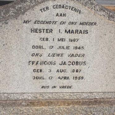MARAIS Francois Jacobus 1867-1959 & Hester J. 1867-1945