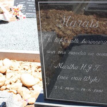 MARAIS Martha H.J.F. nee VAN WYK 1896-1981
