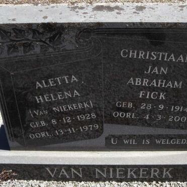 NIEKERK Jan Abraham Fick, van 1914-2001 &amp; Aletta Helena VAN NIEKERK 1928-1979