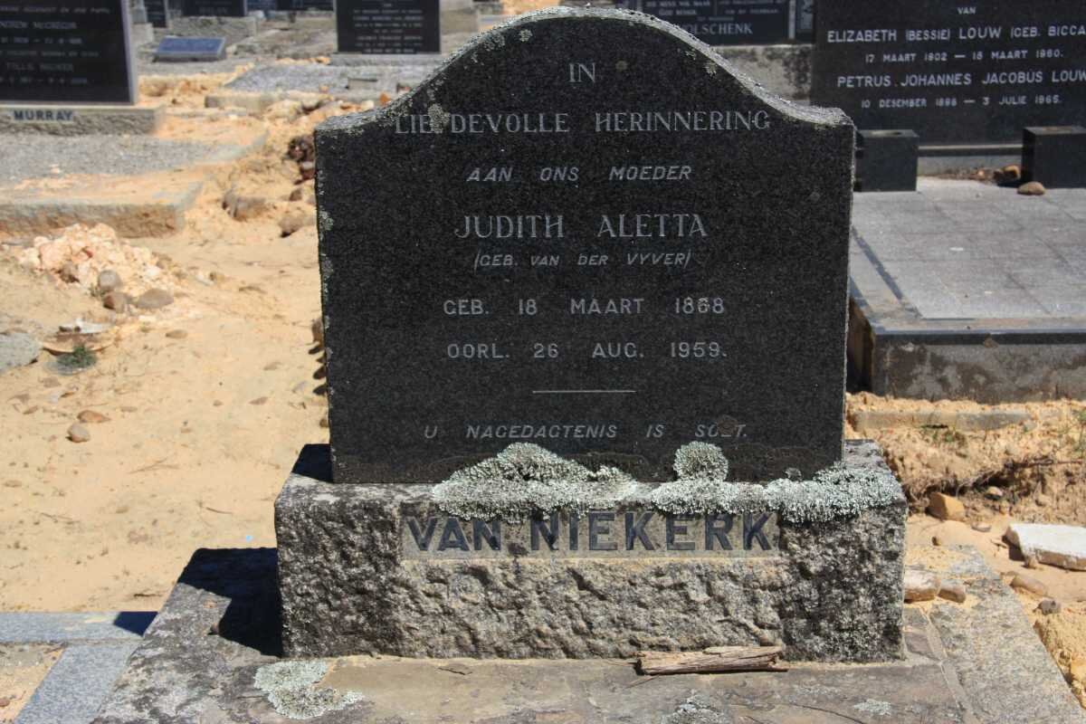 NIEKERK Judith Aletta, van nee VAN DER VYVER 1868-1959