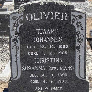 OLIVIER Tjaart Johannes 1890-1965 &amp; Christina Susanna MANS  1890-1963