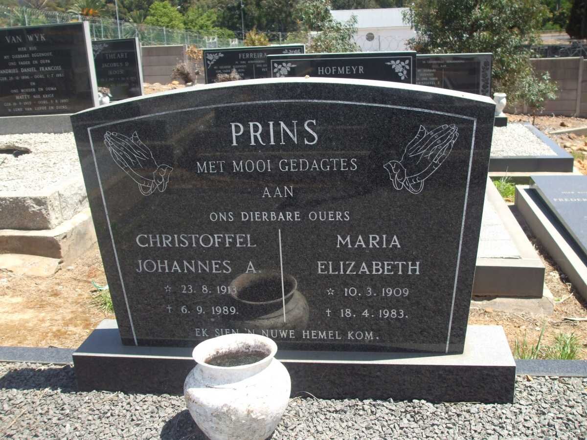 PRINS Christoffel Johannes A. 1913-1989 &amp; Maria Elizabeth 1909-1983