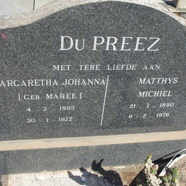 PREEZ Matthys Michiel, du 1890-1976 &amp; Margaretha Johanna MAREE 1893-1972