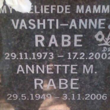 RABE Anette M. 1949-2006 :: RABE Vashti-Anne 1973-2002 