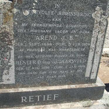 RETIEF Arend J.B. 1898-1959 &amp; Hester D. VAN JAARSDVELD 1896-1969