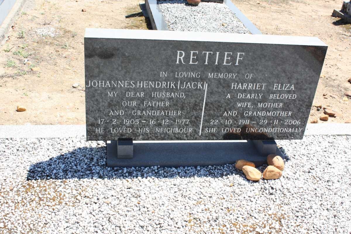 RETIEF Johannes Hendrik 1905-1977 &amp; Harriet Eliza 1911-2006