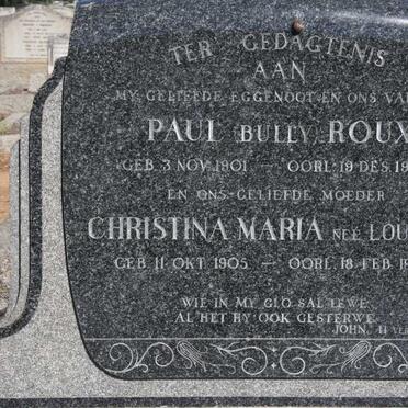 ROUX Paul 1901-1950 &amp; Christina Maria LOUBSER 1905-1983