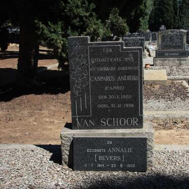 SCHOOR Casparus Andries, van 1920-1958 & Annalie BEYERS 1914-1968