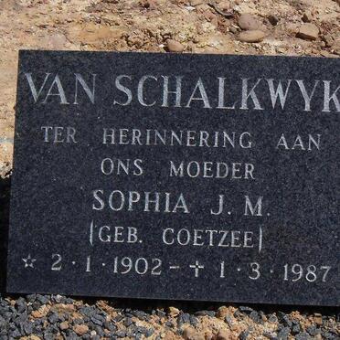 SCHALKWYK Sophia J.M., van nee COETZEE 1902-1987