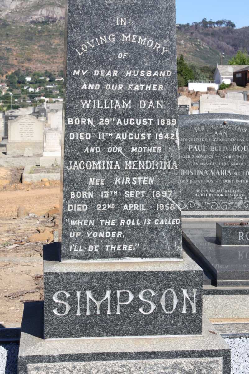 SIMPSON William Dan 1889-1942 & Jacomina Hendrina KIRSTEN 1897-1958