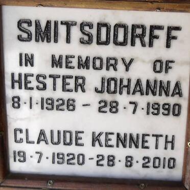 SMITSDORFF Claude Kenneth 1920-2010 & Hester Johanna 1926-1990 