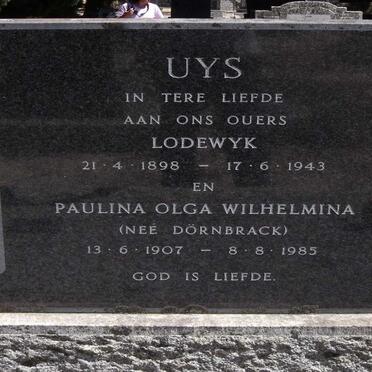 UYS Lodewyk 1898-1943 & Paulina Olga Wilhelmina DORNBRACK 1907-1985