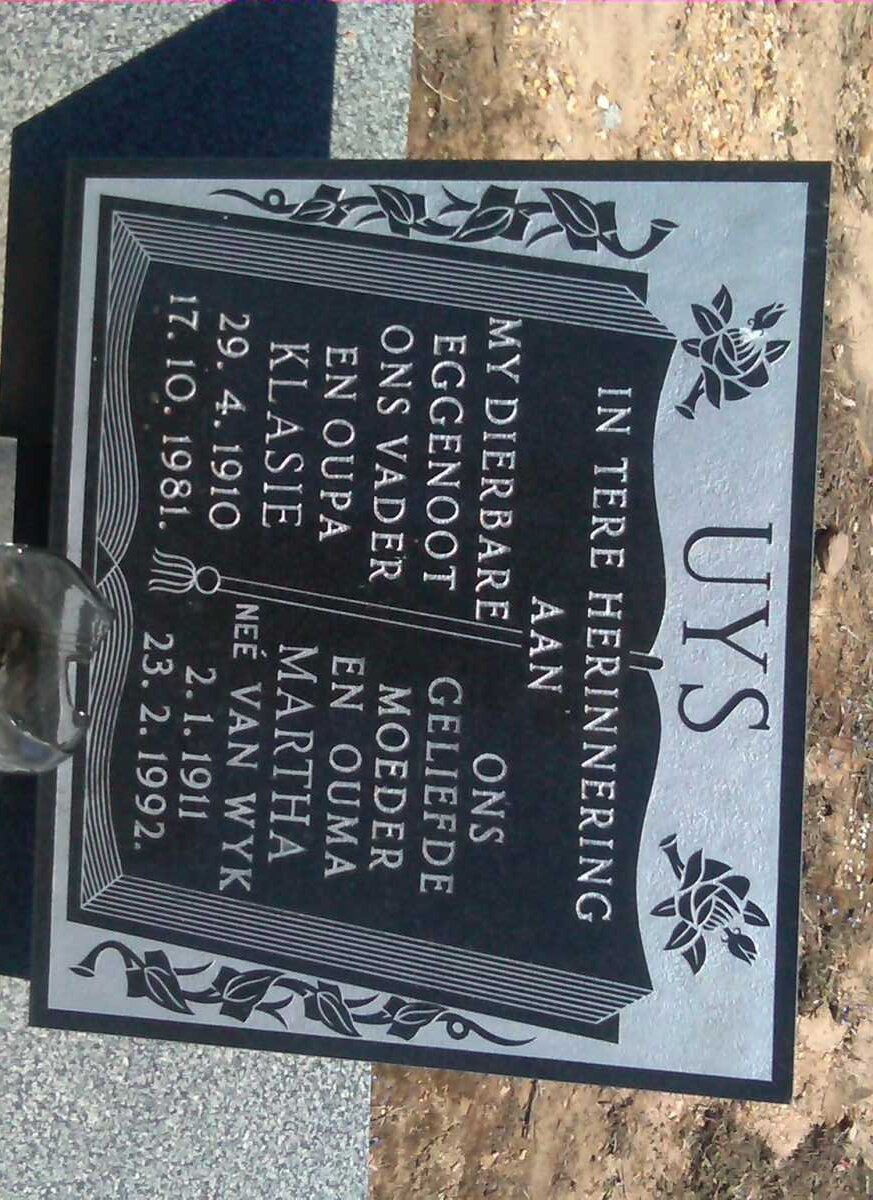 UYS Klasie 1910-1981 & Martha VAN WYK 1911-1992