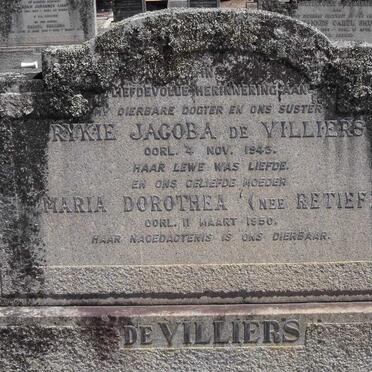 VILLIERS Rykie Jacoba, de -1943 :: VILLIERS Maria Dorothea, de nee RETIEF -1950