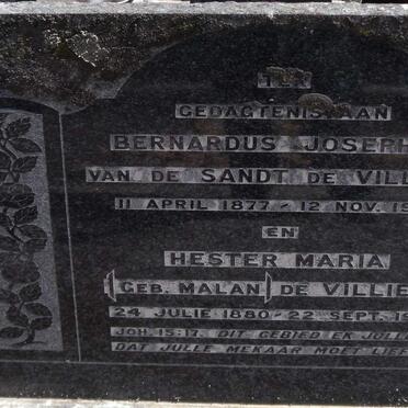 VILLIERS Bernardus Josephus van de Sandt, de 1877-1950 &amp; Hester Maria MALAN 1880-1969
