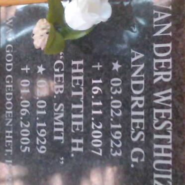 WESTHUIZEN Andries G., van der 1923-2007 & Hettie H. SMIT 1929-2005