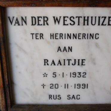 WESTHUIZEN Raaitjie, van der 1932-1991