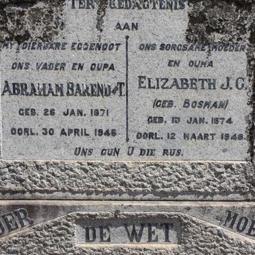 WET Abraham Barend Du T., de 1871-1946 & Elizabeth J.C. BOSMAN 1874-1948