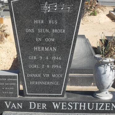 WESTHUIZEN Hester Johanna, van der nee VAN AARDE 1910-1922 :: VAN DER WESTHUIZEN Herman 1946-1994