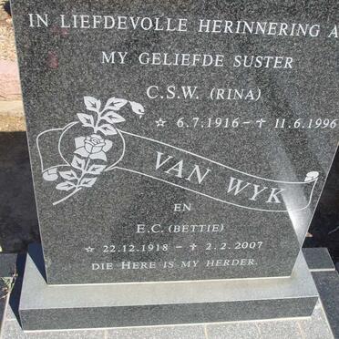 WYK C.S.W., van 1916-1996 :: VAN WYK E.C. 1918-2007