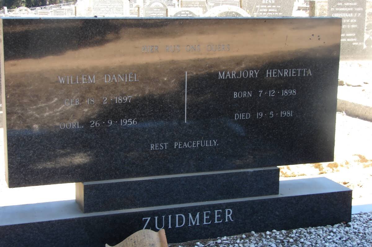 ZUIDMEER Willem Daniel 1897-1956 &amp; Marjory Henrietta 1898-1981