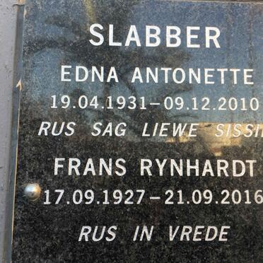 SLABBER Frans Rynhardt 1927-2016 &amp; Edna Antonette 1931-2010