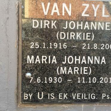 ZYL Dirk Johannes, van 1916-2003 &amp; Maria Johanna D. 1930-2018