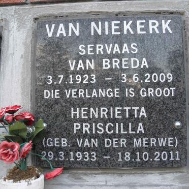 NIEKERK Servaas Van Breda, van 1923-2009 &amp; Henrietta Priscilla VAN DER MERWE 1933-2011