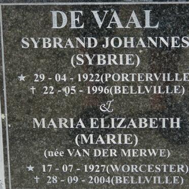 VAAL Sybrand Johannes, de 1922-1996 &amp; Maria Elizabeth VAN DER MERWE 1927-2004