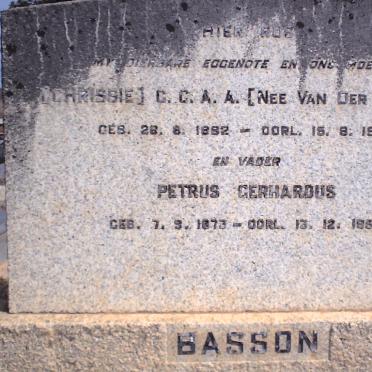 BASSON Petrus Gerhardus 1873-1958 &amp; C.C.A.A. VAN DER MERWE 1882-1957