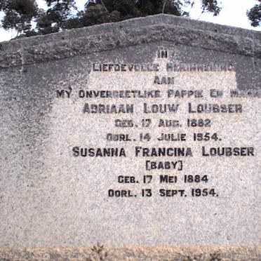 LOUBSER Adriaan Louw 1882-1954 &amp; Susanna Francina 1884-1954