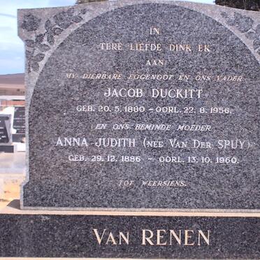 RENEN Jacob Duckitt, van 1880-1956 &amp; Anna Judith VAN DER SPUY 1886-1960
