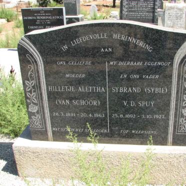 SPUY Sybrand, v.d 1892-1927 &amp; Hilletje Alettha VAN SCHOOR 1891-1963