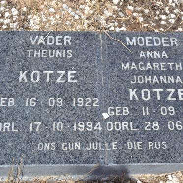KOTZÉ Theunis 1922-1994 &amp; Anna Magaretha Johanna 1930-1989
