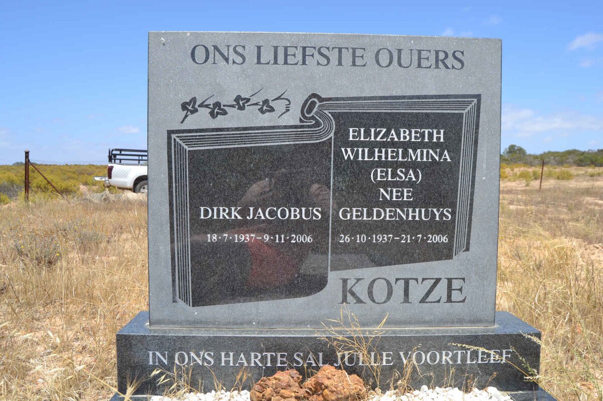 KOTZE Dirk Jacobus 1937-2006 &amp; Elizabeth Wilhelmina GELDENHUYS 1937-2006
