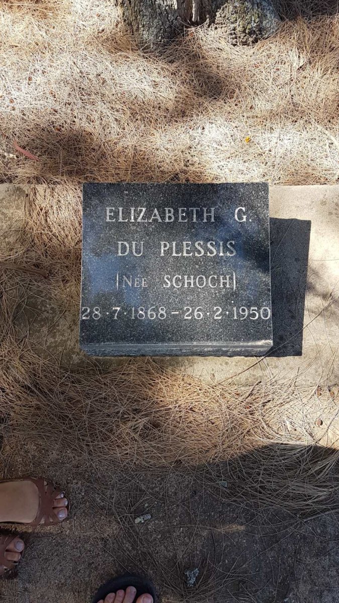 PLESSIS Elizabeth G., du nee SCHOCH 1868-1950
