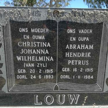 LOUW Abraham Hendrik Petrus 1915-1984 &amp; Christina Johannes Wilhelmina VAN ZYL 1915-1993