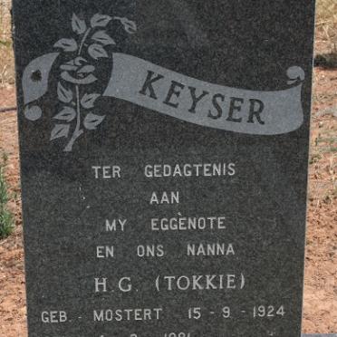 KEYSER H.G. nee MOSTERT 1924-1991