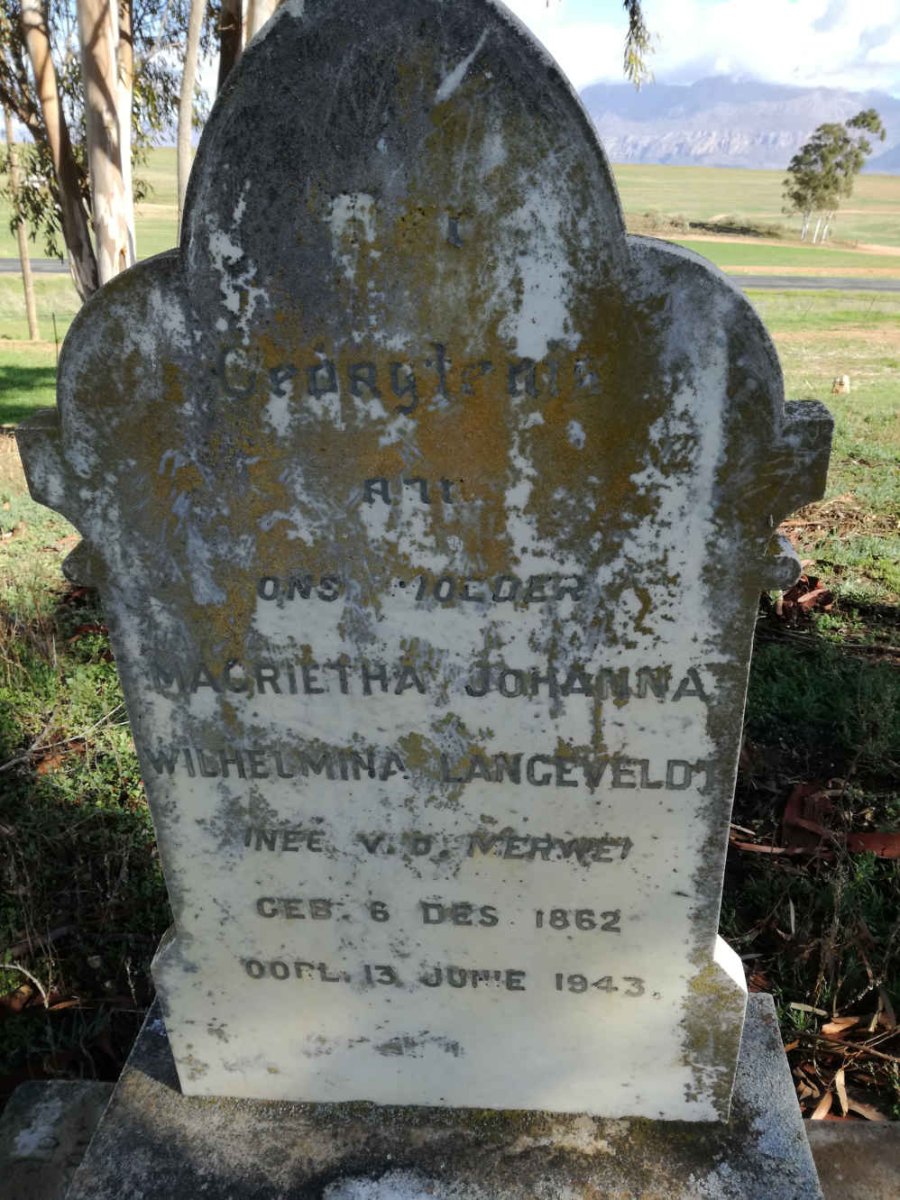 LANGEVELDT Magrietha Johanna Wilhelmina nee VAN DER MERWE 1862-1943