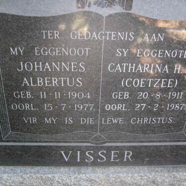 VISSER Johannes Albertus 1904-1977 &amp; Catharina H.M. COETZEE 1911-1987