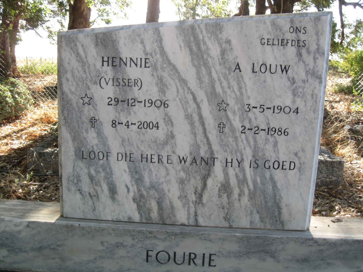 FOURIE A. Louw 1904-1986 &amp; Hennie VISSER 1906-2004