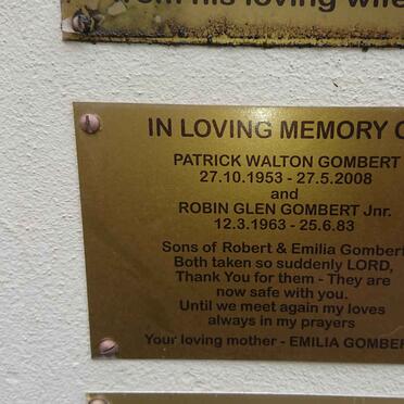 GOMBERT Patrick Walton 1953-2008 :: GOMBERT Robin Glen 1963-1983