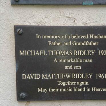 RIDLEY Michael Thomas 1927-2007 :: RIDLEY David Matthew 1961-1996