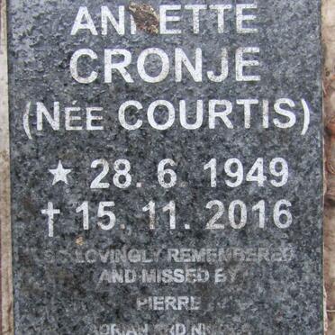 CRONJE Evelyn Annette nee COURTIS 1949-2016
