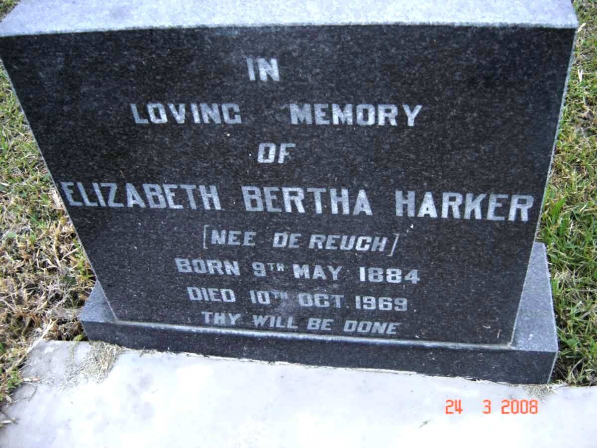 HARKER Elizabeth Bertha nee DE REUCH 1884-1969