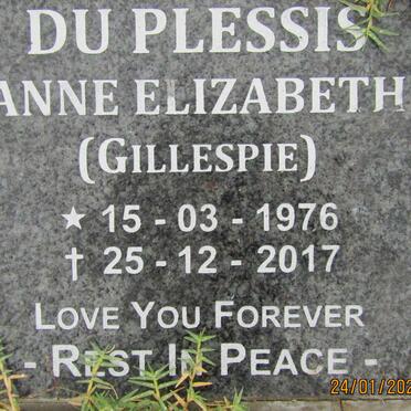 PLESSIS Anne Elizabeth, du nee GILLESPIE 1976-2017