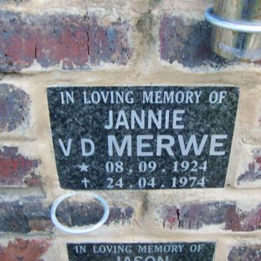 MERWE Jannie, v.d. 1924-1974
