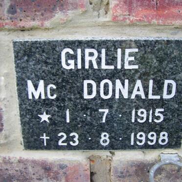 McDONALD Girlie 1915-1998